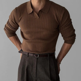 The Verona Men’s V Neck Jacquard Knit Polo Shirt