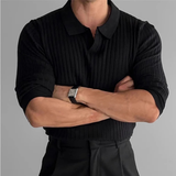 The Verona Men’s V Neck Jacquard Knit Polo Shirt