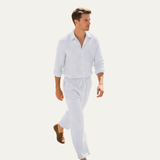 The Birmingham Men’s Linen Shirt & Drawstring Pants Set – Summer Beach Outfit