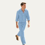 The Birmingham Men’s Linen Shirt & Drawstring Pants Set – Summer Beach Outfit