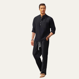 The Versailles Men's Casual Long Sleeve Shirt & Relaxed Pants – Lightweight Beach Outfit