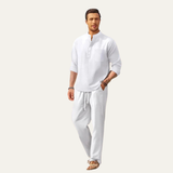 The Versailles Men's Casual Long Sleeve Shirt & Relaxed Pants – Lightweight Beach Outfit