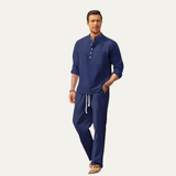 The Versailles Men's Casual Long Sleeve Shirt & Relaxed Pants – Lightweight Beach Outfit