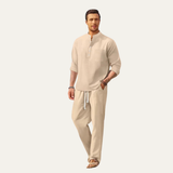 The Versailles Men’s Casual Long Sleeve Shirt & Relaxed Pants – Lightweight Beach Outfit