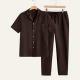 The Bordeaux Men’s Short Sleeve Button Shirt & Elastic Waist Pants – Relaxed Beach Outfit