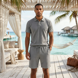 The Surrey Men’s Summer Jacquard Polo & Shorts Set – Lightweight Beach Outfit