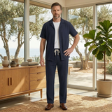 The Dervio Men’s Linen Two Piece Set – Lightweight Button-Up Shirt & Relaxed Pants
