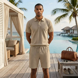 The Surrey Men’s Summer Jacquard Polo & Shorts Set – Lightweight Beach Outfit