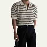 The Brunello Men’s Turn Down Collar Striped Knit Polo Shirt
