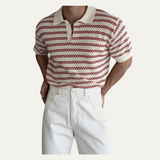 The Brunello Men’s Turn Down Collar Striped Knit Polo Shirt