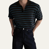 The Brunello Men’s Turn Down Collar Striped Knit Polo Shirt