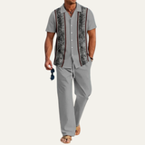 The Cortona Men’s Lightweight Striped 2 Piece Outfit Set – Shirt and Pants