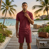 The Surrey Men’s Summer Jacquard Polo & Shorts Set – Lightweight Beach Outfit