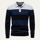 The Latina Men’s Cotton Button-Up Striped Knit Polo Sweater