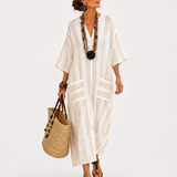 Aisha White Striped Caftan