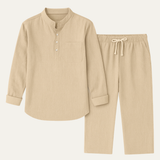 The Versailles Men's Casual Long Sleeve Shirt & Relaxed Pants – Lightweight Beach Outfit